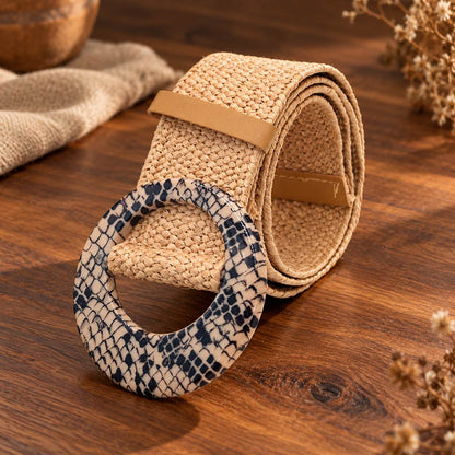 Chesingard – Woven Boho Belt for Women by The Nevermore – Unique Boho Style by The Nevermore | Angular patterned buckle Light Beige
