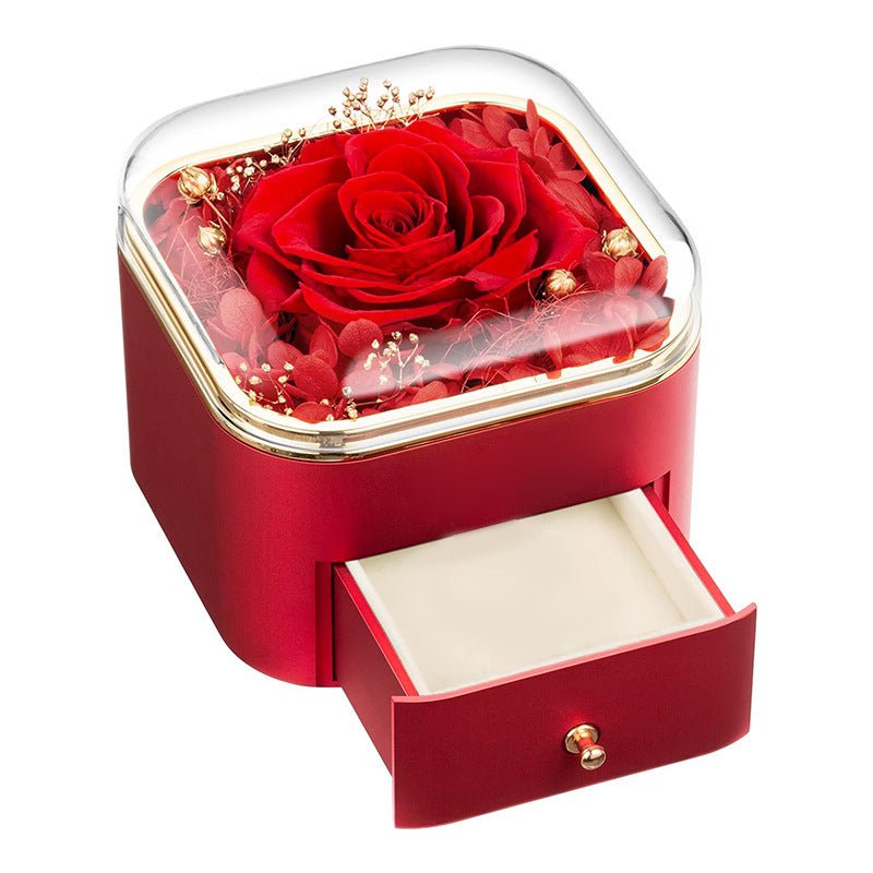 Clara Whitman – Rose Jewelry Gift Box by The Nevermore – Unique Jewelry by Nevermore Lifestyle & Tech | 110X110x95MM 1 Flower Chinese Red