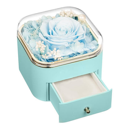 Clara Whitman – Rose Jewelry Gift Box by The Nevermore – Unique Jewelry by Nevermore Lifestyle & Tech | 110X110x95MM 1 Flower Cyan