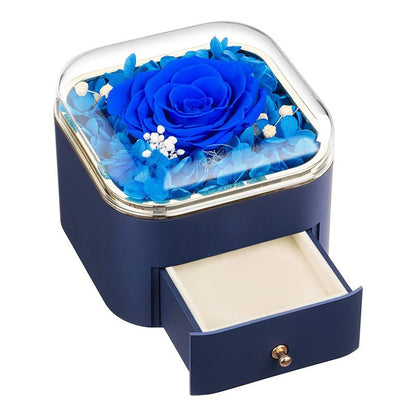 Clara Whitman – Rose Jewelry Gift Box by The Nevermore – Unique Jewelry by Nevermore Lifestyle & Tech | 110X110x95MM 1 Flower Dark Blue