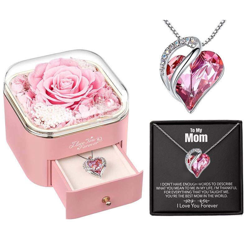 Clara Whitman – Rose Jewelry Gift Box by The Nevermore – Unique Jewelry by Nevermore Lifestyle & Tech | 110X110x95MM 1 Flower Pink Necklace