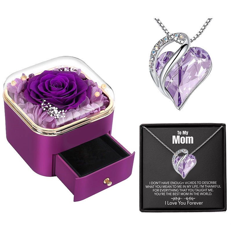 Clara Whitman – Rose Jewelry Gift Box by The Nevermore – Unique Jewelry by Nevermore Lifestyle & Tech | 110X110x95MM 1 Flower Purple Necklace