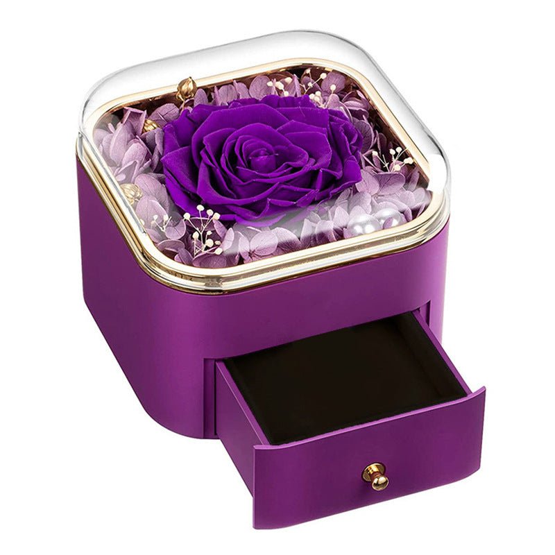 Clara Whitman – Rose Jewelry Gift Box by The Nevermore – Unique Jewelry by Nevermore Lifestyle & Tech | 110X110x95MM 1 Flower Rhyme Purple