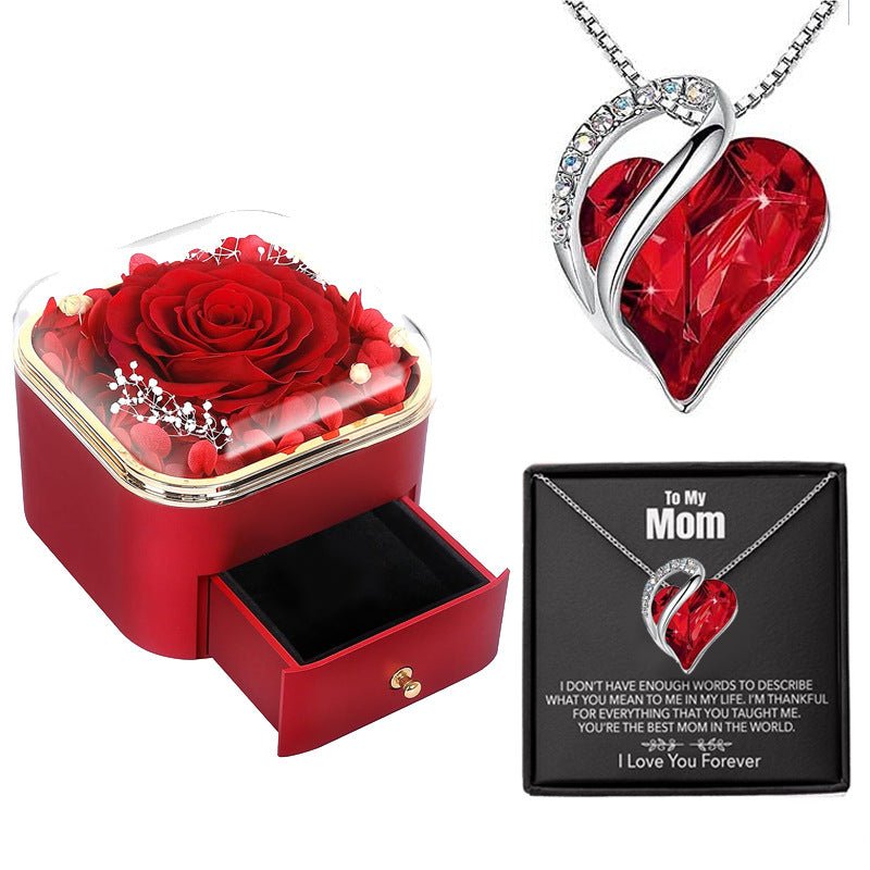 Clara Whitman – Rose Jewelry Gift Box by The Nevermore – Unique Jewelry by Nevermore Lifestyle & Tech | 110X110x95MM 1 Red Blossom Color Necklace