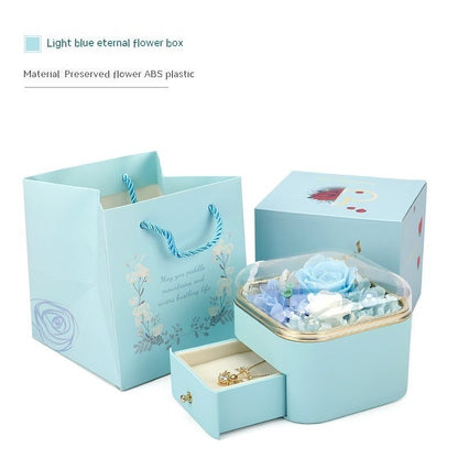 Clara Whitman – Rose Jewelry Gift Box by The Nevermore – Unique Jewelry by Nevermore Lifestyle & Tech | 110X110x95MM 2 Flowers Cyan
