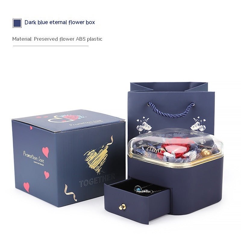 Clara Whitman – Rose Jewelry Gift Box by The Nevermore – Unique Jewelry by Nevermore Lifestyle & Tech | 110X110x95MM 2 Flowers Dark Blue