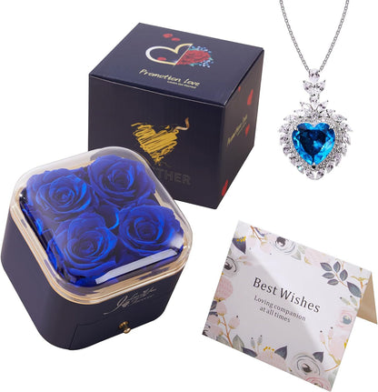 Clara Whitman – Rose Jewelry Gift Box by The Nevermore – Unique Jewelry by Nevermore Lifestyle & Tech | 110X110x95MM 4 Flower Blue Necklace