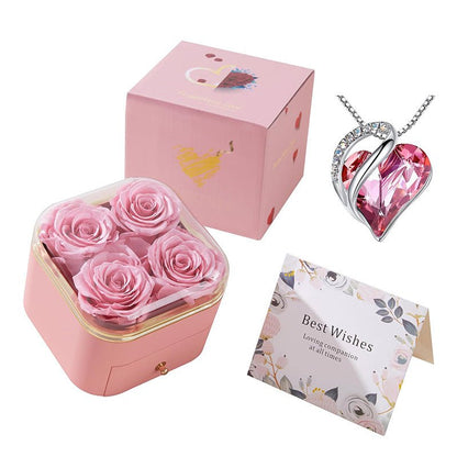 Clara Whitman – Rose Jewelry Gift Box by The Nevermore – Unique Jewelry by Nevermore Lifestyle & Tech | 110X110x95MM 4 Flower Pink Necklace