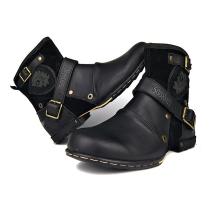 Cobra - Square Heel Leather Rock Boots for Men by The Nevermore