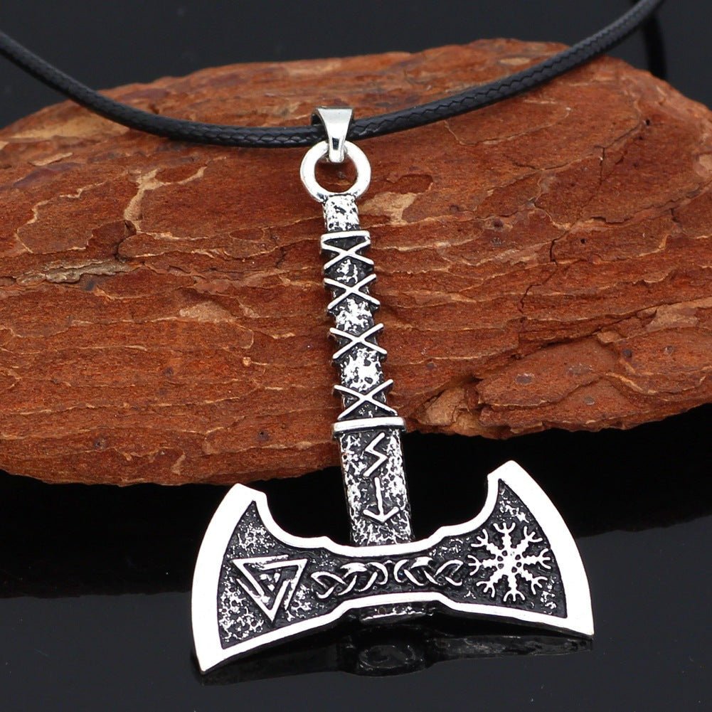 Compass Triangle Double Axe - Viking Pendant by The Nevermore – Unique Gothic Pendants by Nevermore Lifestyle & Tech | H5 Ancient Silver Chain