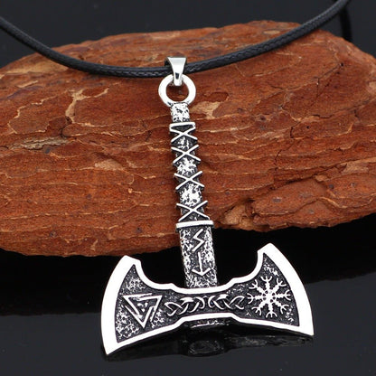 Compass Triangle Double Axe - Viking Pendant by The Nevermore – Unique Gothic Pendants by Nevermore Lifestyle & Tech | H5 Ancient Silver Chain