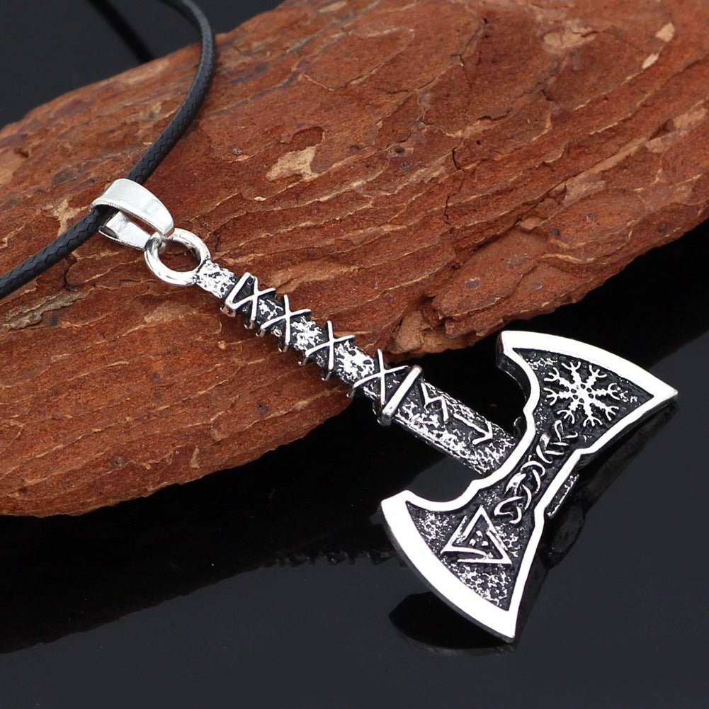 Compass Triangle Double Axe - Viking Pendant by The Nevermore – Unique Gothic Pendants by Nevermore Lifestyle & Tech | H5 Ancient Silver Chain