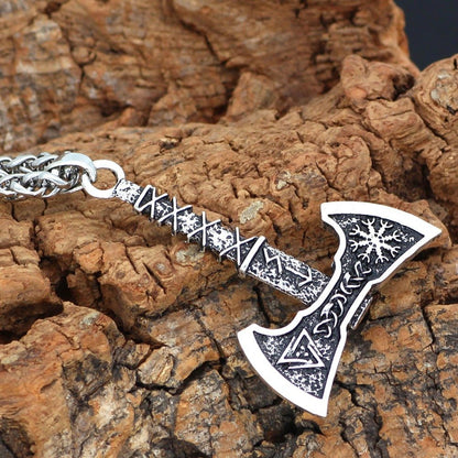 Compass Triangle Double Axe - Viking Pendant by The Nevermore – Unique Gothic Pendants by Nevermore Lifestyle & Tech | H5 Ancient Silver Chain