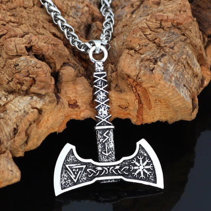Compass Triangle Double Axe - Viking Pendant by The Nevermore – Unique Gothic Pendants by Nevermore Lifestyle & Tech | H5 Ancient Silver Chain