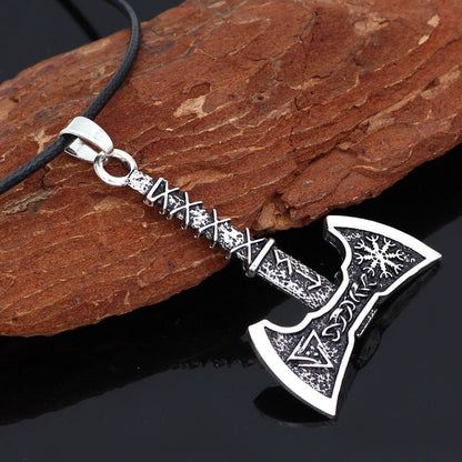 Compass Triangle Double Axe - Viking Pendant by The Nevermore – Unique Gothic Pendants by Nevermore Lifestyle & Tech | H5 Ancient Silver Wax Line