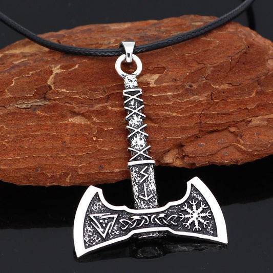 Compass Triangle Double Axe - Viking Pendant by The Nevermore – Unique Gothic Pendants by Nevermore Lifestyle & Tech | H5 Ancient Silver Wax Line