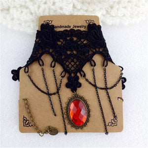Coraline Bloodmoon black floral gothic choker detail