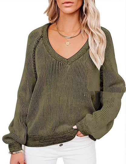 Cozy Horizon - Knitted V - Neck Women Pullover by The Nevermore – Unique Blouses by Nevermore Lifestyle & Tech | L Army Green