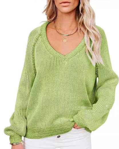 Cozy Horizon - Knitted V - Neck Women Pullover by The Nevermore – Unique Blouses by Nevermore Lifestyle & Tech | L Green