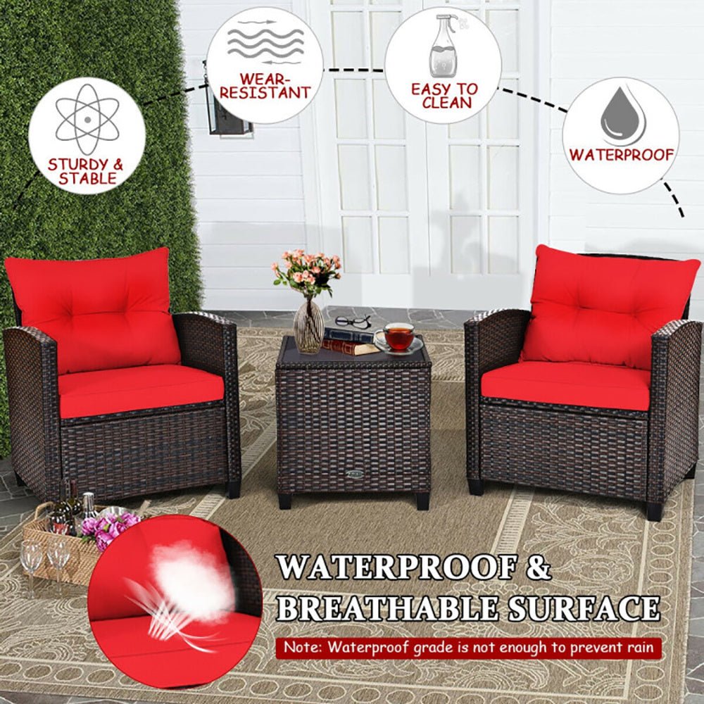 3 Pieces Rattan Patio Furniture Set With Washable Cushion