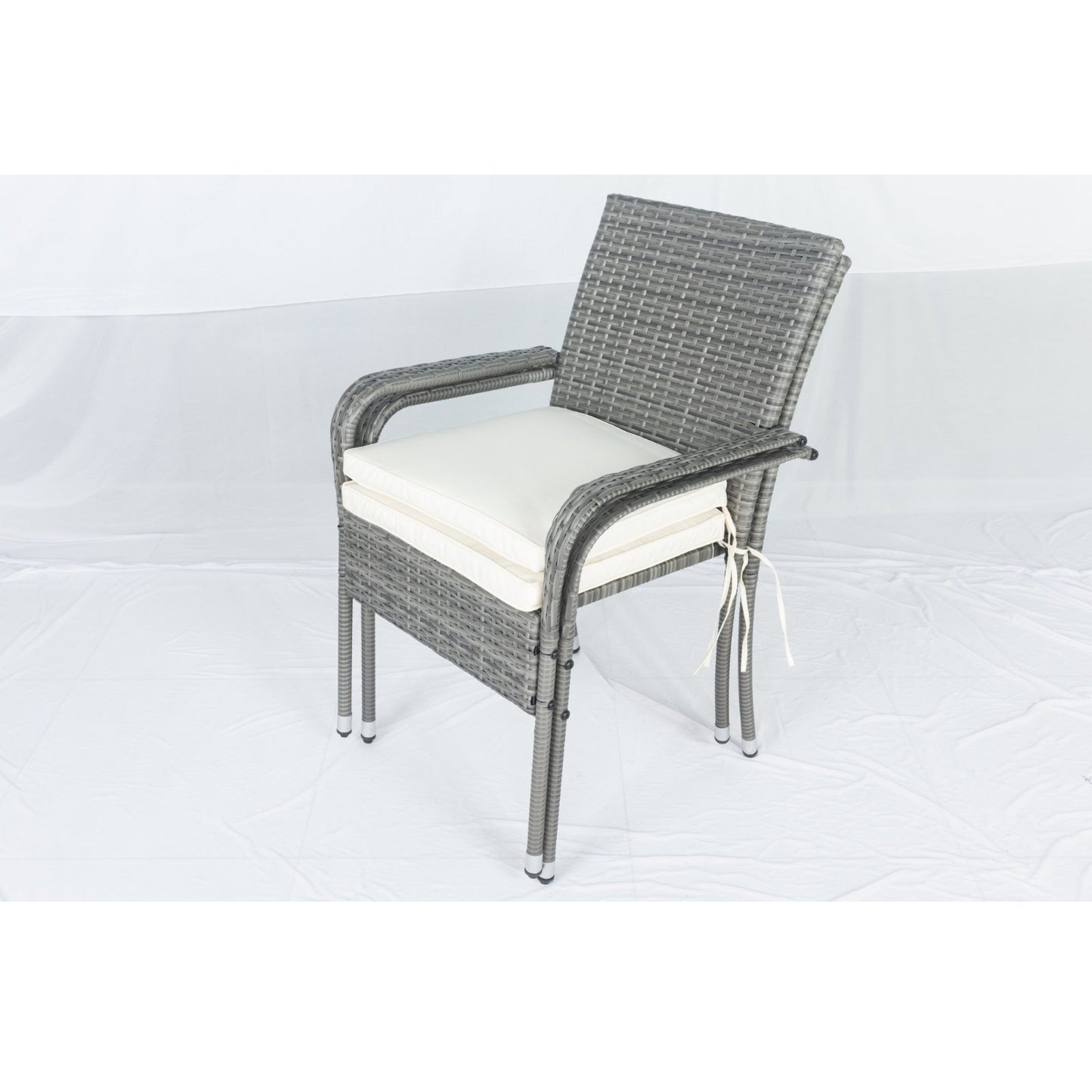 3 Piece Patio Wicker Conversation Set Grey Wicker White Cushion