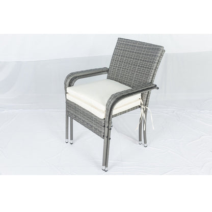 3 Piece Patio Wicker Conversation Set Grey Wicker White Cushion