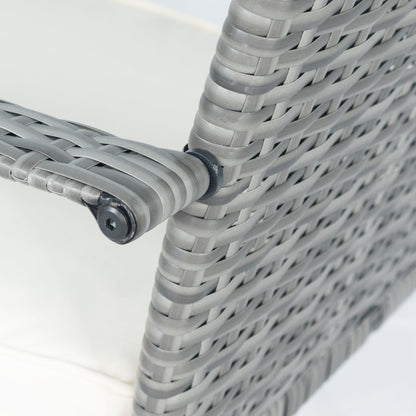 3 Piece Patio Wicker Conversation Set Grey Wicker White Cushion