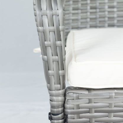 3 Piece Patio Wicker Conversation Set Grey Wicker White Cushion