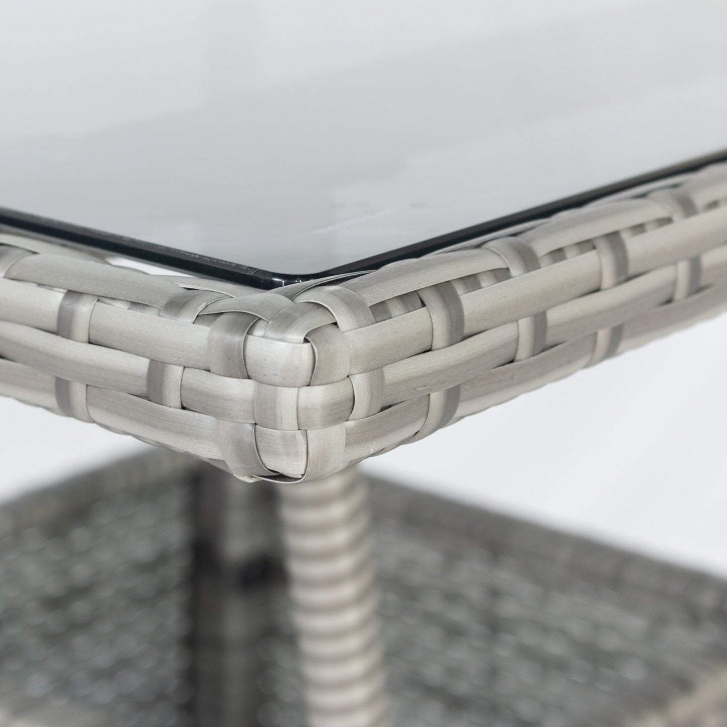 3 Piece Patio Wicker Conversation Set Grey Wicker White Cushion