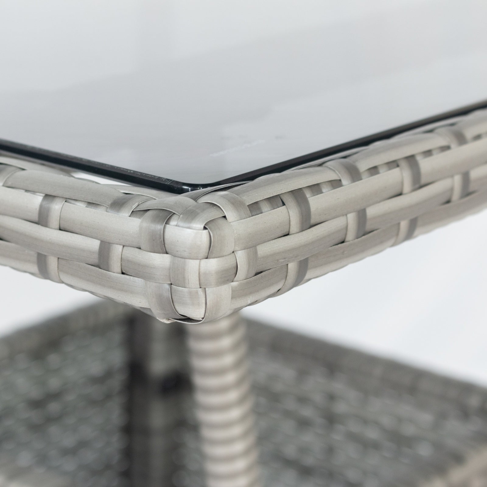 3 Piece Patio Wicker Conversation Set Grey Wicker White Cushion