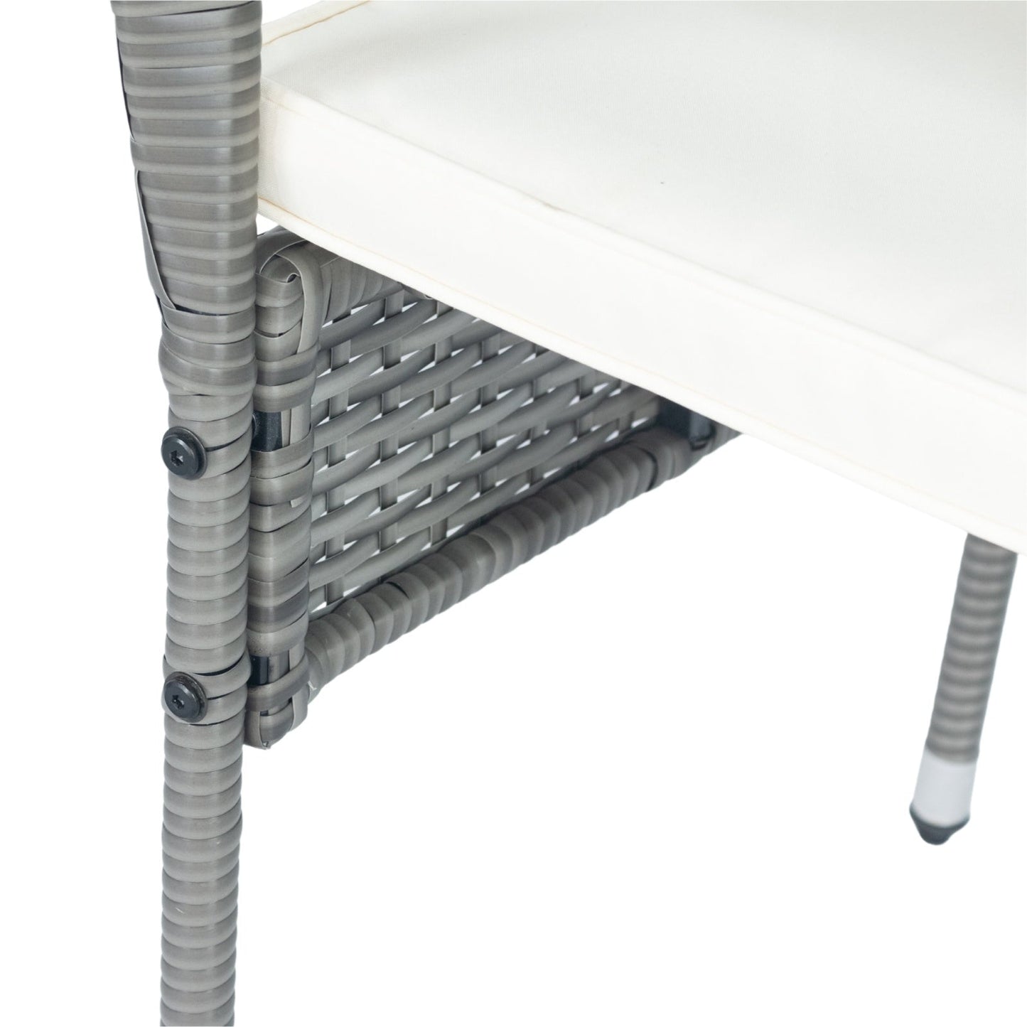 3 Piece Patio Wicker Conversation Set Grey Wicker White Cushion