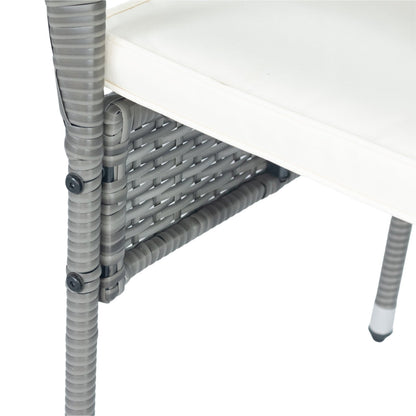 3 Piece Patio Wicker Conversation Set Grey Wicker White Cushion