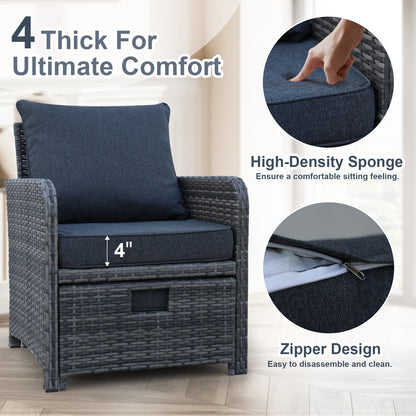 5 Pieces Wicker Patio Furniture Set Outdoor Patio Chairs With Ottomans Conversation Furniture