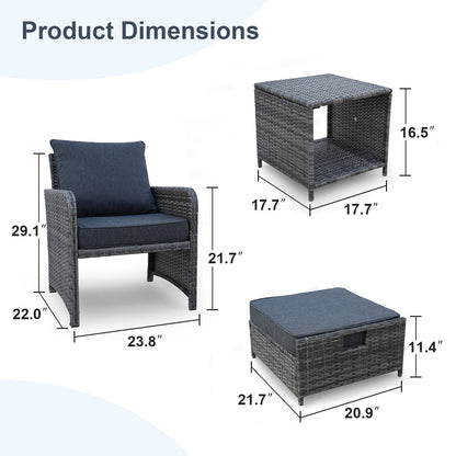 5 Pieces Wicker Patio Furniture Set Outdoor Patio Chairs With Ottomans Conversation Furniture