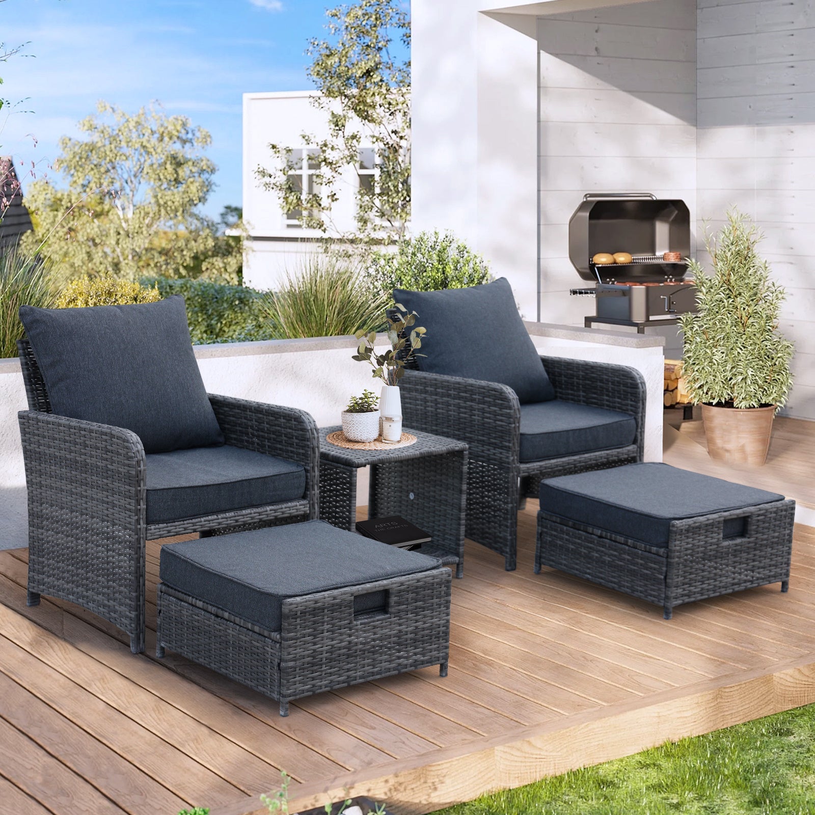 5 Pieces Wicker Patio Furniture Set Outdoor Patio Chairs With Ottomans Conversation Furniture