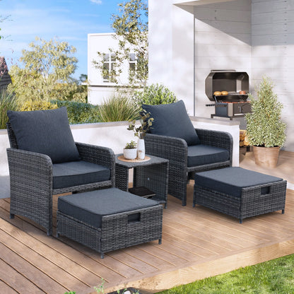 5 Pieces Wicker Patio Furniture Set Outdoor Patio Chairs With Ottomans Conversation Furniture