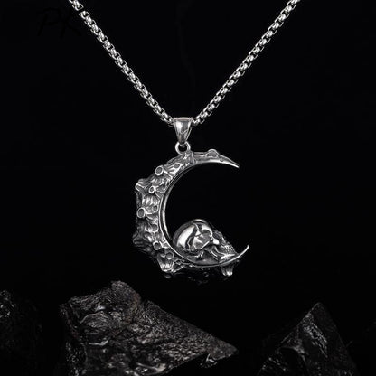Crescent Moon Skull Gothic Pendant Necklace by The Nevermore
