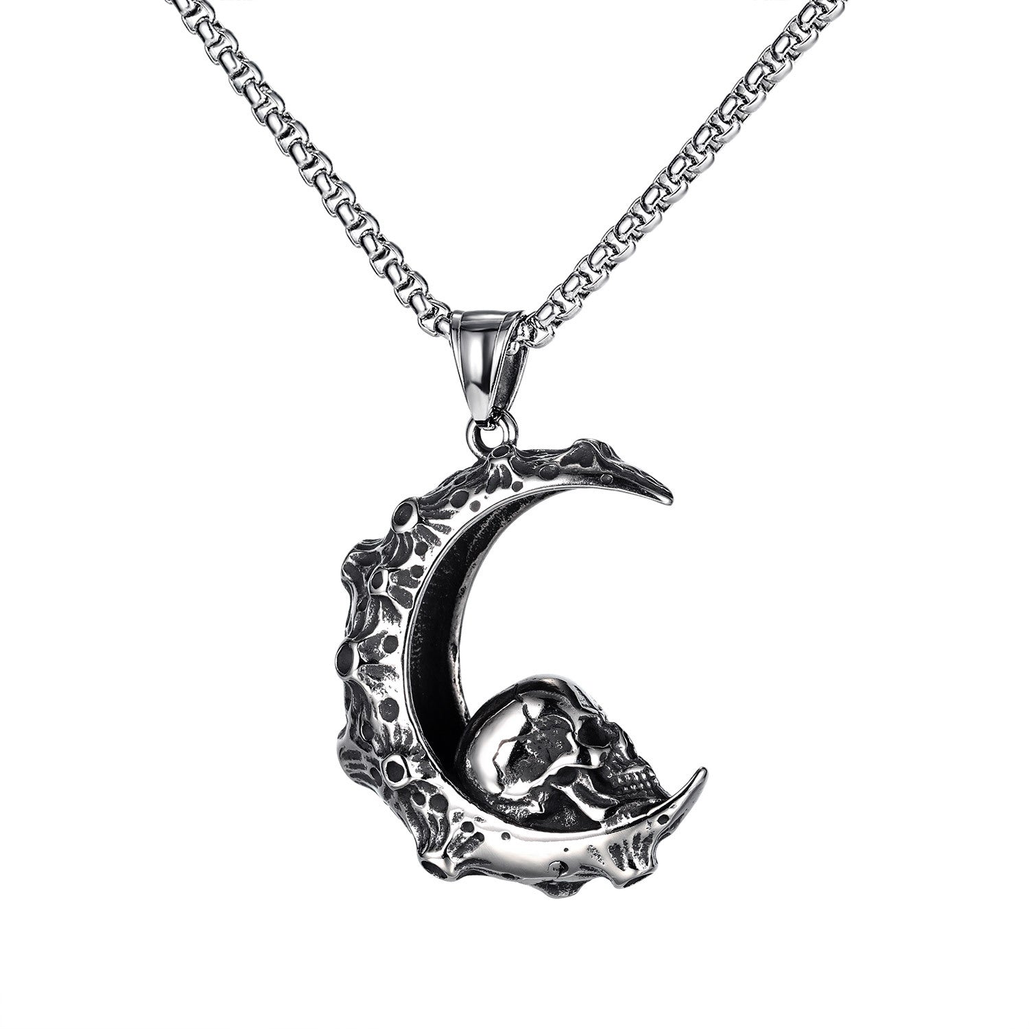 Crescent Moon Skull Gothic Pendant Necklace by The Nevermore