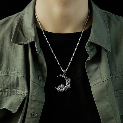 Crescent Moon Skull Gothic Pendant Necklace by The Nevermore
