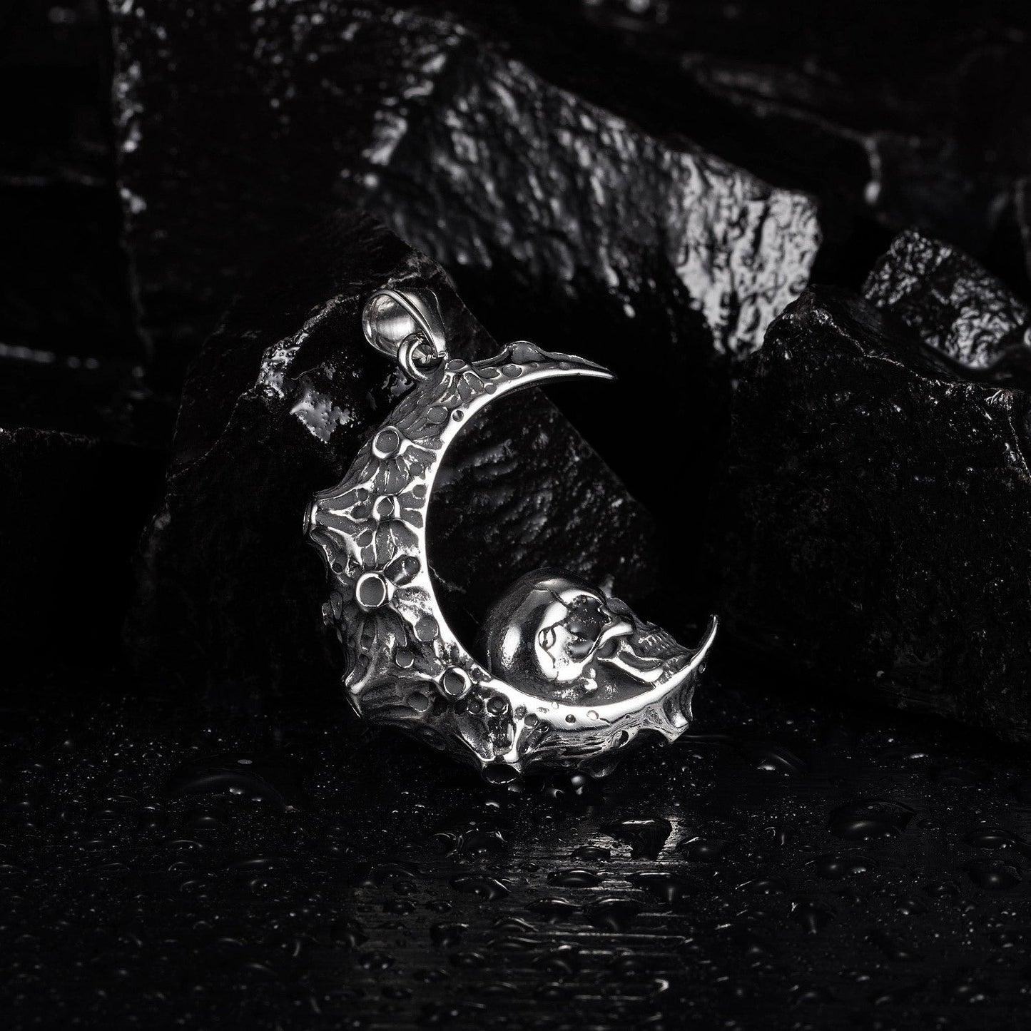 Crescent Moon Skull Gothic Pendant Necklace by The Nevermore