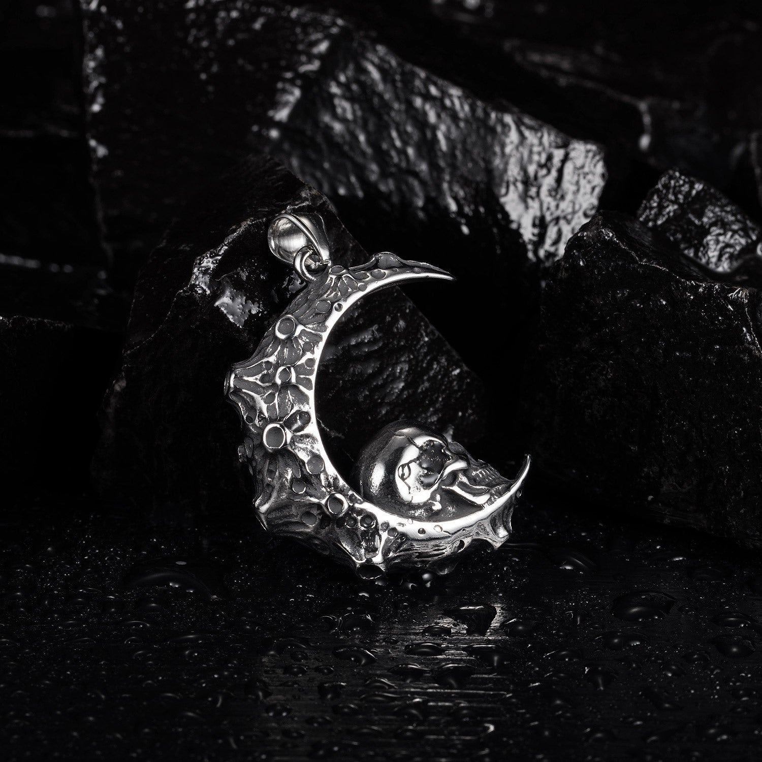 Crescent Moon Skull Gothic Pendant Necklace by The Nevermore