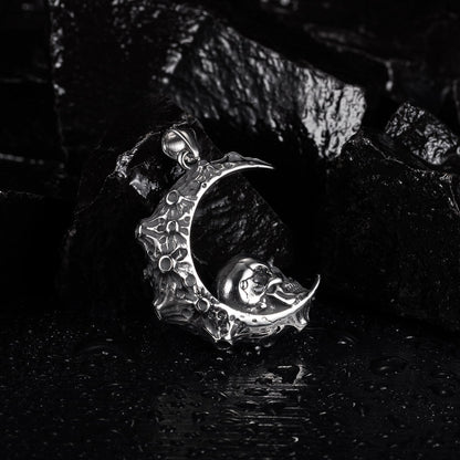 Crescent Moon Skull Gothic Pendant Necklace by The Nevermore
