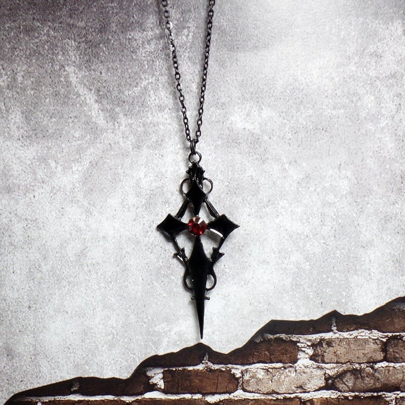 Crimson Cross - Gothic Red Stone Pendant by The Nevermore – Unique Gothic Pendants by Nevermore Lifestyle & Tech | Black