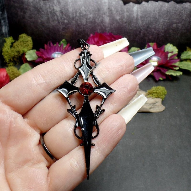 Crimson Cross - Gothic Red Stone Pendant by The Nevermore – Unique Gothic Pendants by Nevermore Lifestyle & Tech | Black