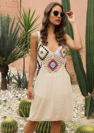 Crochet Dream backless cotton dress – apricot