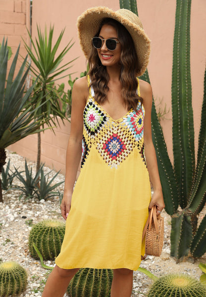 Crochet Dream - Backless Cotton Dress by The Nevermore – Unique Boho Dresses by Nevermore Lifestyle & Tech | One size Yellow