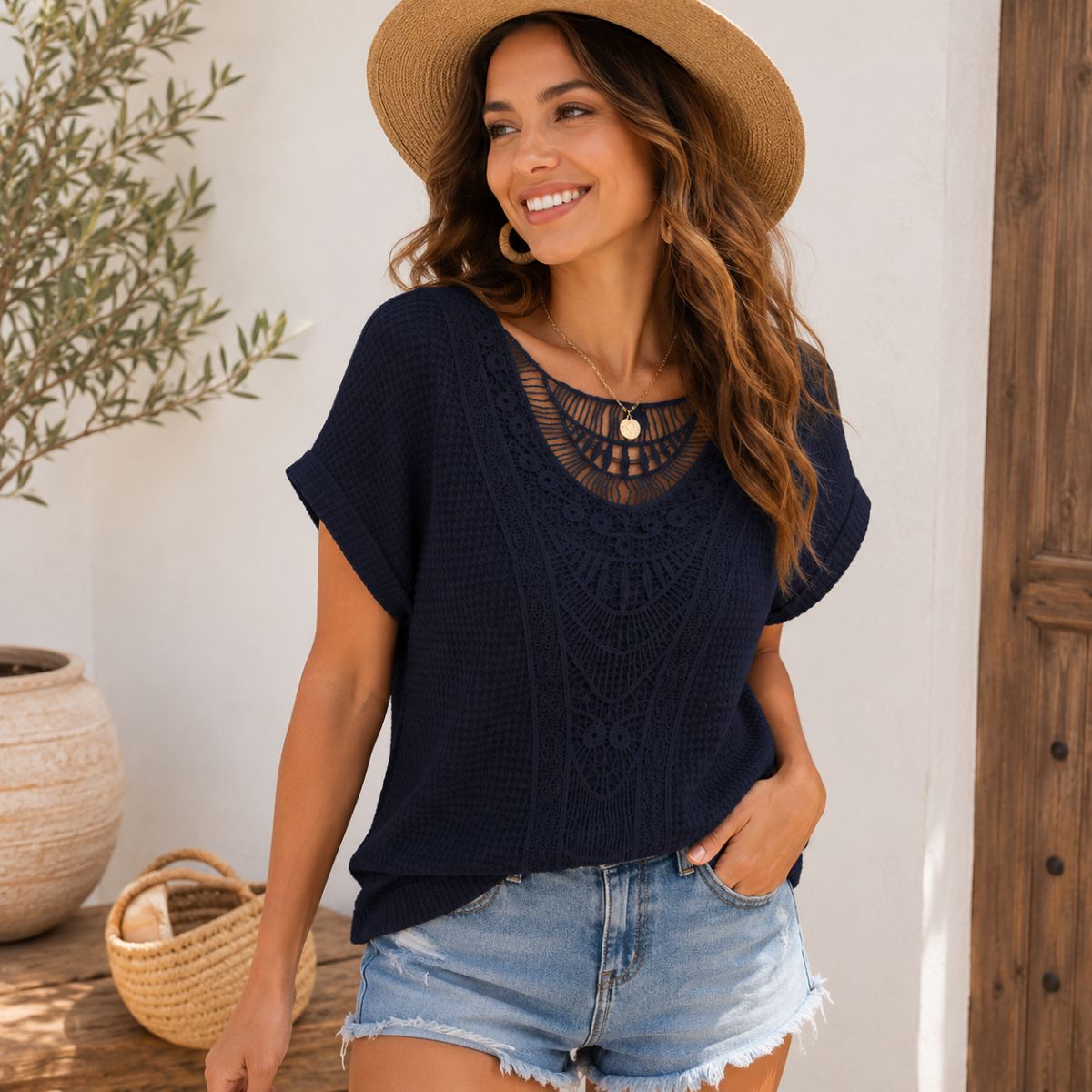 Crochet Knit Top - Ivory Breeze by The Nevermore – Unique Blouses by The Nevermore | L Apricot