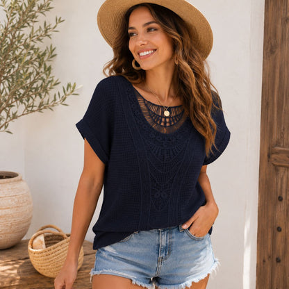 Crochet Knit Top - Ivory Breeze by The Nevermore – Unique Blouses by The Nevermore | L Apricot