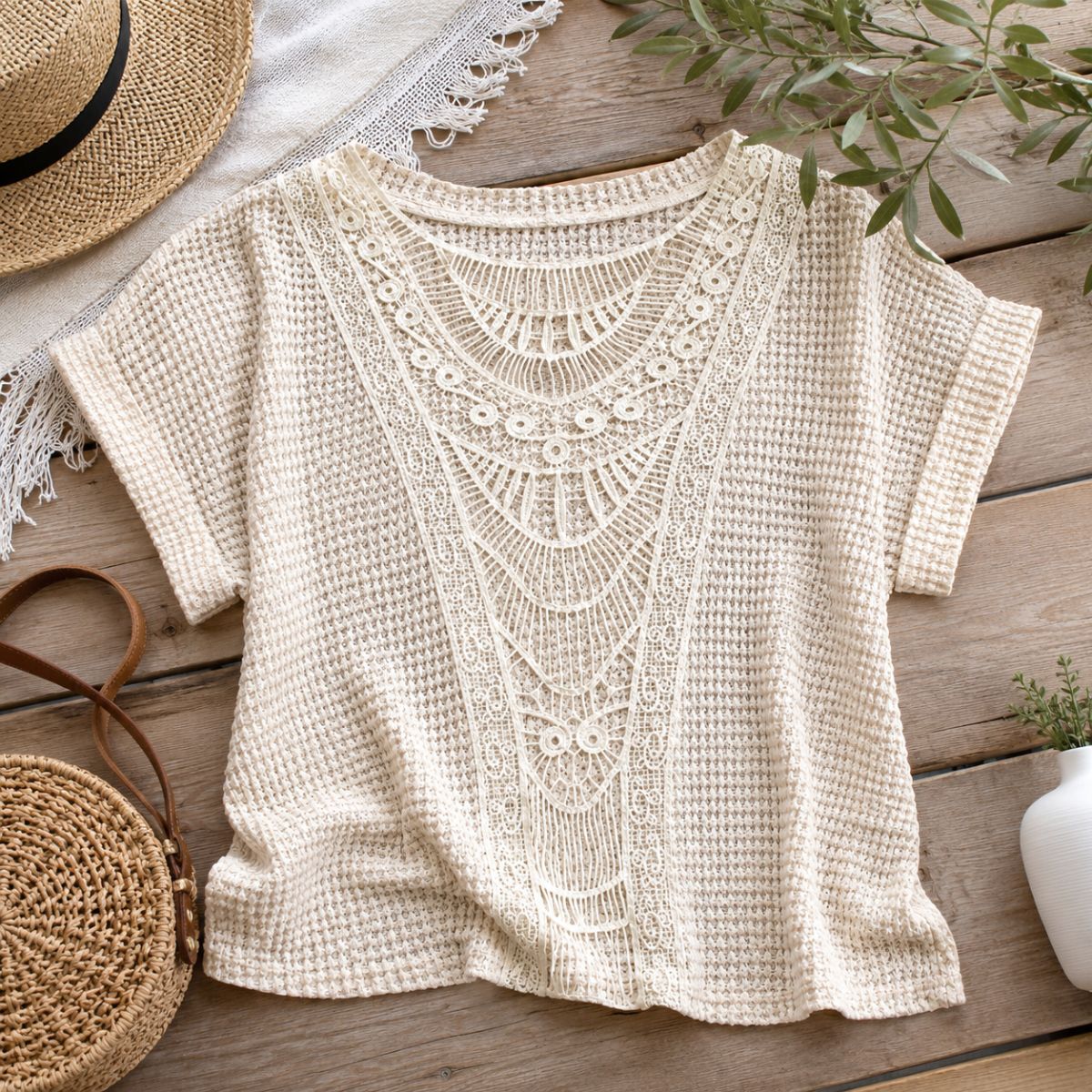 Crochet Knit Top - Ivory Breeze by The Nevermore – Unique Blouses by The Nevermore | L Apricot