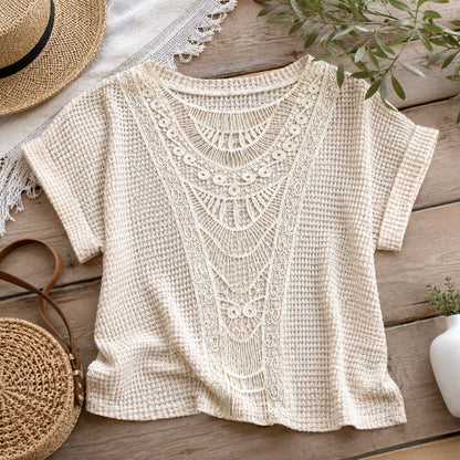 Crochet Knit Top - Ivory Breeze by The Nevermore – Unique Blouses by The Nevermore | L Apricot